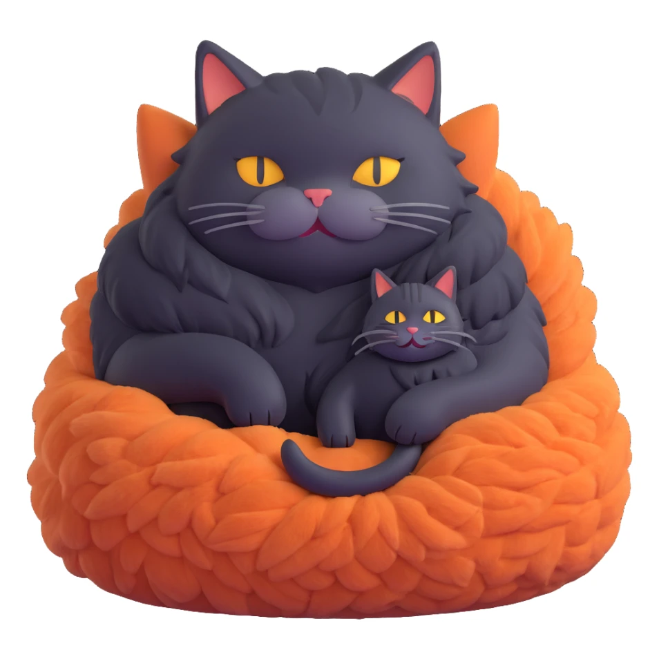 giant fluffy cat curled up with a small cozy happy human sitting in the middle, peaceful and warm scene sticker