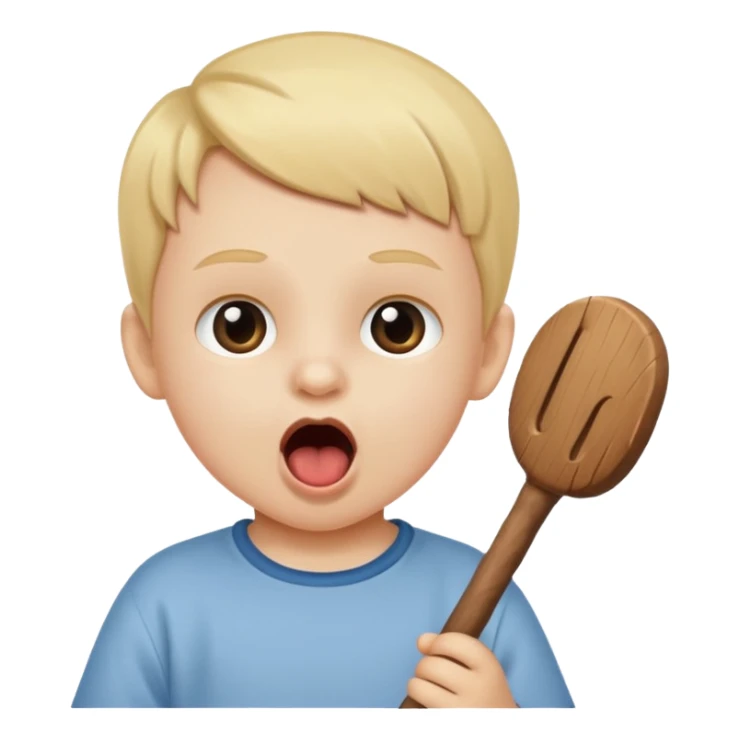 A stick with an open mouth without a tongue in a white child sticker