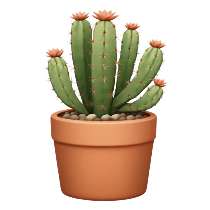 A ceramic pot in a pastel terracotta color, shaped like a cylinder, with a tall pot containing a desert cactus. sticker