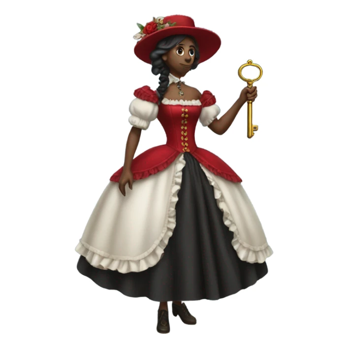 galora, holding big key in red victorian dress, full body sticker