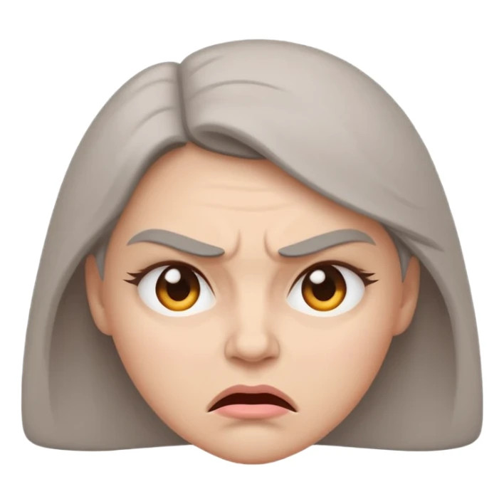 minimal flat emoji of an angry face,
slightly furrowed eyebrows,
tight lips but not angry,
emotion restrained and subtle,
soft pastel warm-gray tones,
emotional but calm design,
modern female health app style,
transparent background,
vector illustration
 sticker