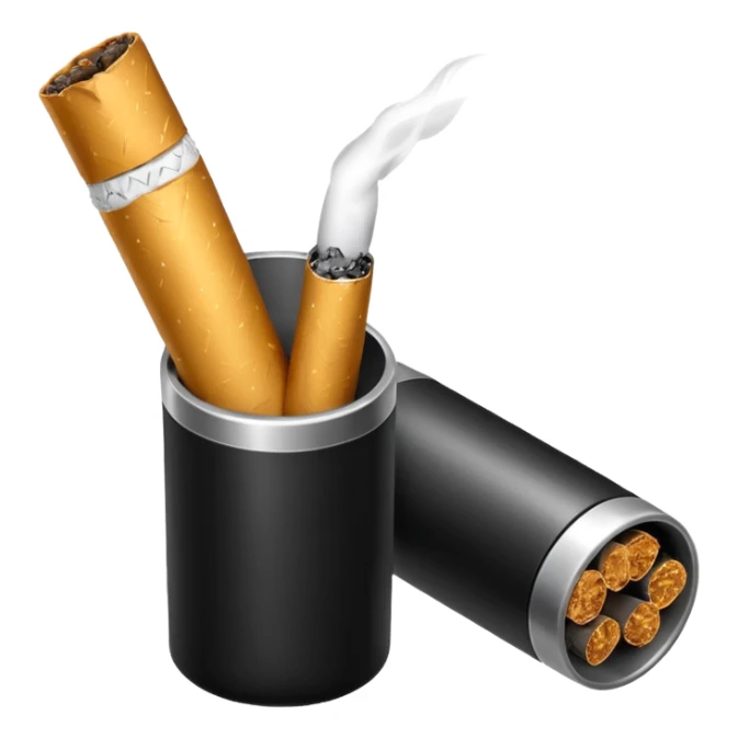 Minimalistic cigarette emoji, metallic black and white sticker