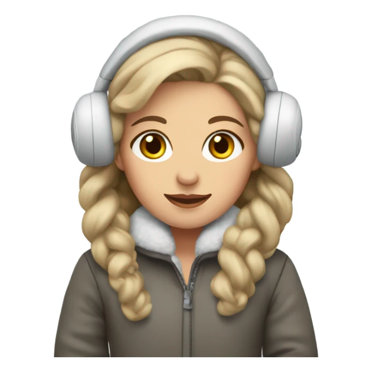 Dark blonde hair gray eyes girl in snow coat and earmuffs  sticker