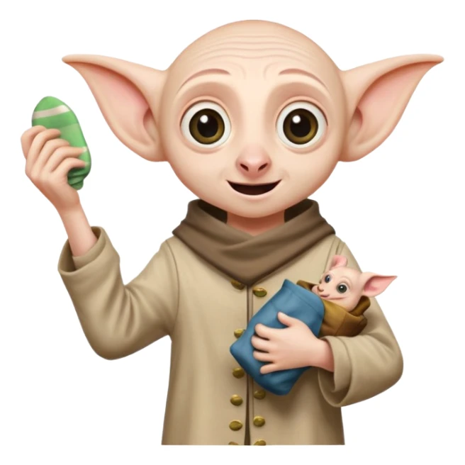 excited Dobby the house elf at Hogwarts holding a sock sticker