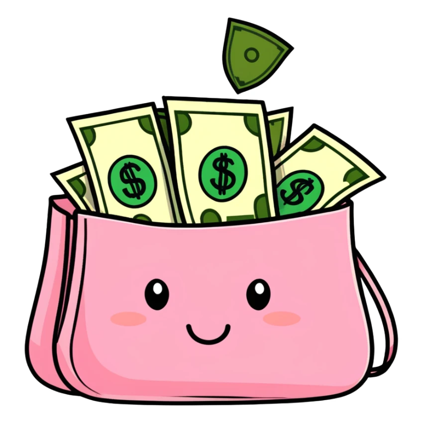 Pink bag full of money sticker