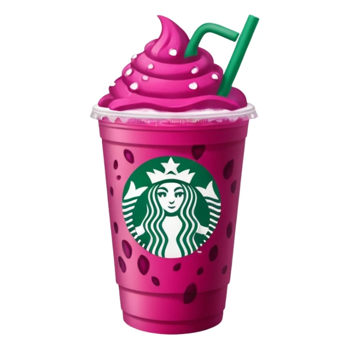 Starbucks dark pink dragonfruit refresher. flat on top. starbucks logo. sticker
