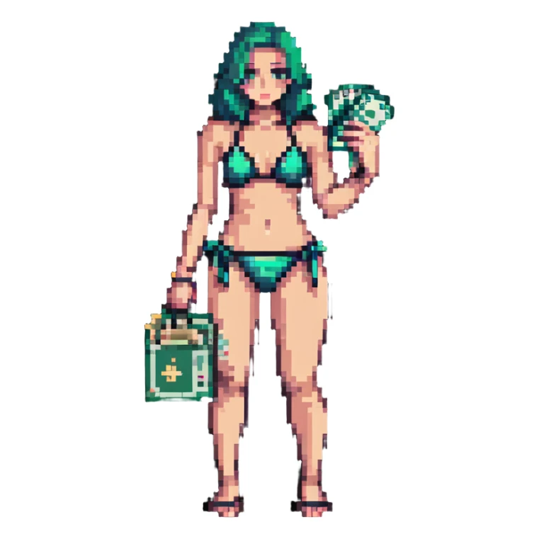 gangster in a bikini, holding a wad of cash sticker