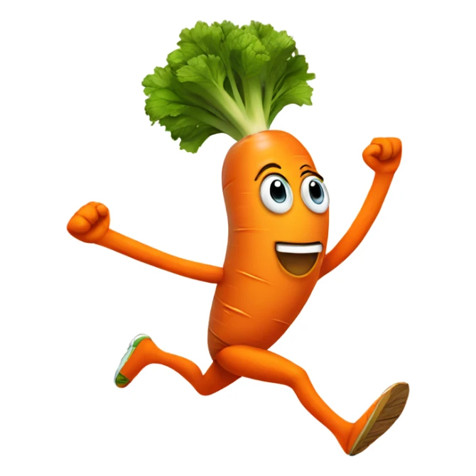 sprinting carrot with arms, legs, and a headband sticker