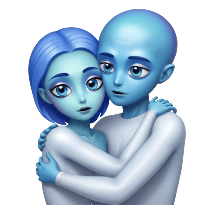 alien woman hugs white man sticker
