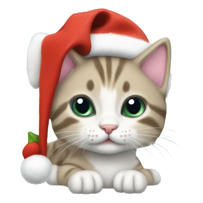 Kitten with christmas hat and christmas mittens sticker