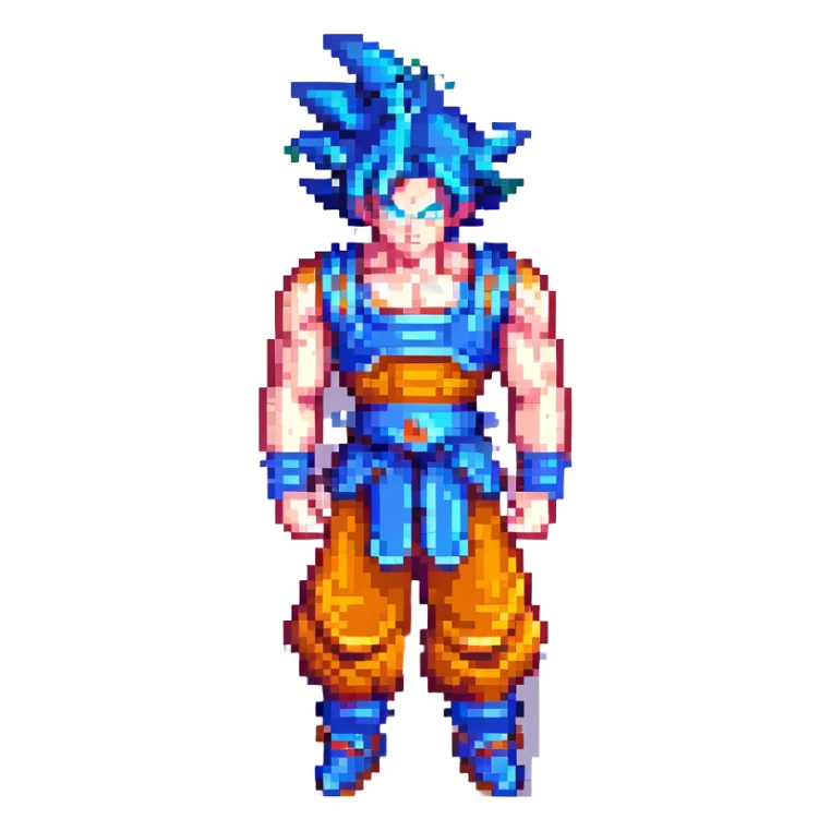 Goku in God mode, full body with detailed armor sticker
