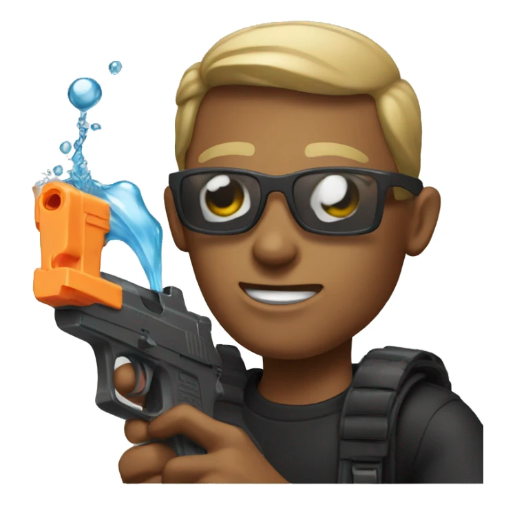 male portrait in black shirt with a water gun sticker