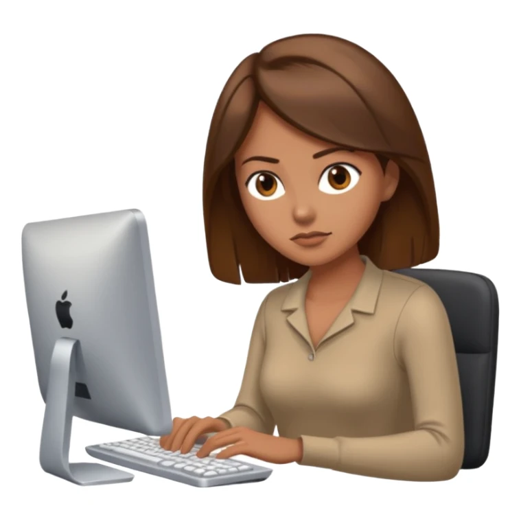 Uma mulher de cabelo castanho que é professora e um pouco brava a trabalhar no computador sticker