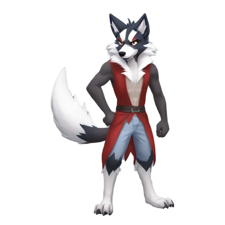Anthro-Lycanroc-Red-White-Werewolf-Midnight-form Full Body sticker