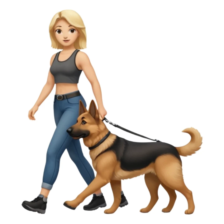Blonde woman walking her german shepherd sticker