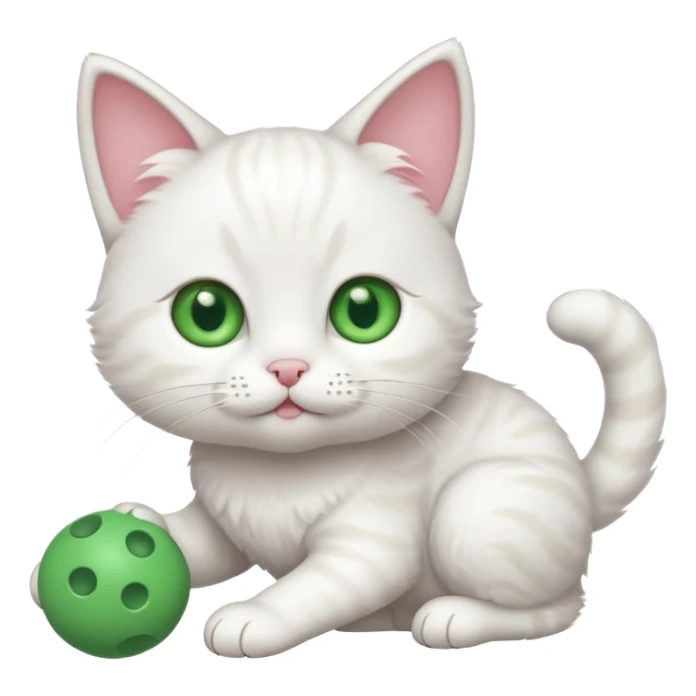 Cute white cat with green eyes playing with toy sticker