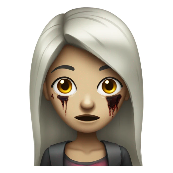 girl zombie with black long hair with teeth and serious face  sticker