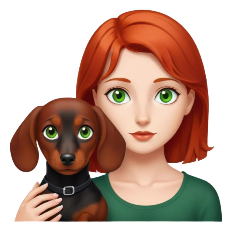 Red haired girl with green eyes and black short haired dachshund  sticker