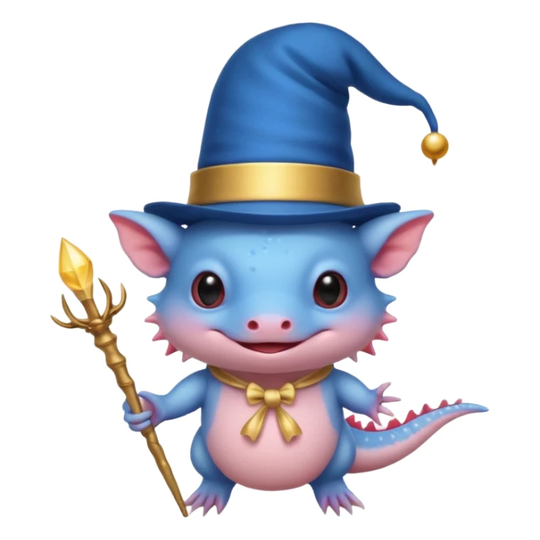 blue axolotl with magician hat sticker
