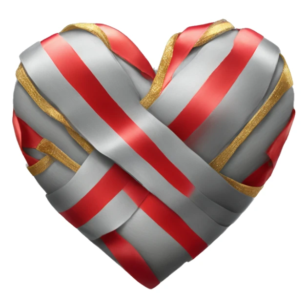 Grey heart with red ribbon that has gold details sticker