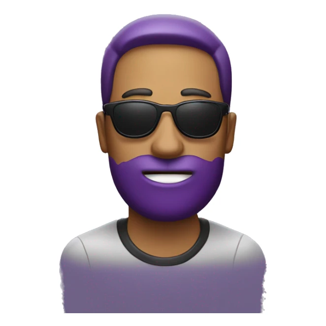 A guy wearing sunglasses with a eggplant in his mouth sticker