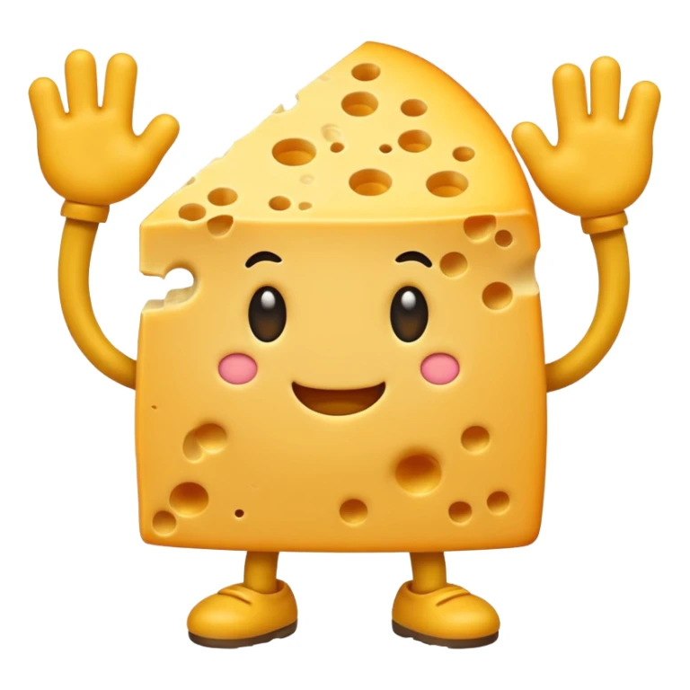 A cheese with arms and legs and a gritted face sticker