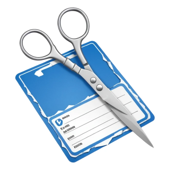 Scissors cutting military ID card in the middle front view sticker