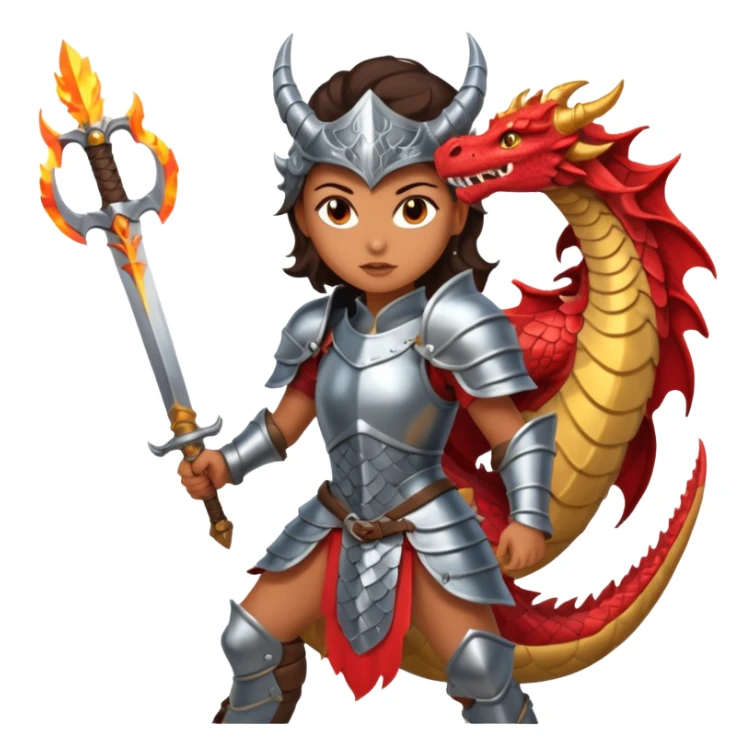 Fierce Latina in armor with a sword in a losing battle with a dragon sticker