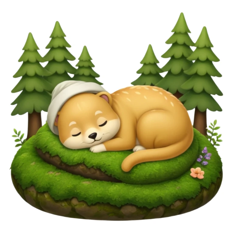 cozy forest character curled up on moss pillow with nightcap sticker