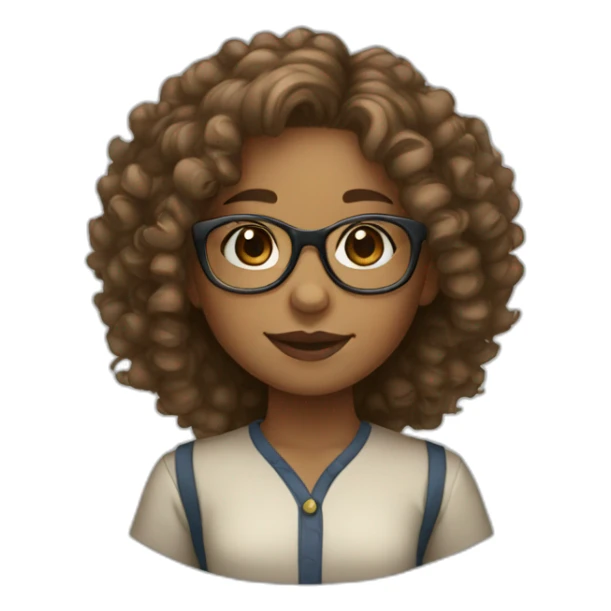 Light brown skin girl with curly hair and glasses sticker