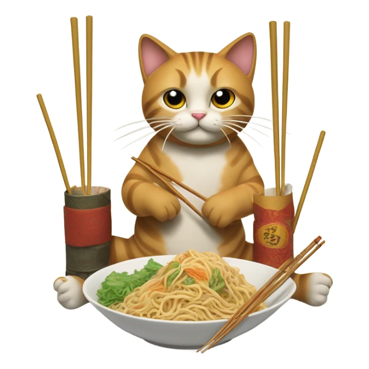 A cat eating Chinese food  sticker