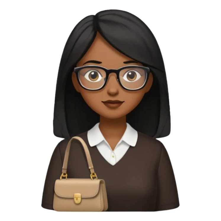 Cor da pele parda óculos um pouco quadrado cabelos longos e preto roupas blusinhas de manga curta with a purse sticker