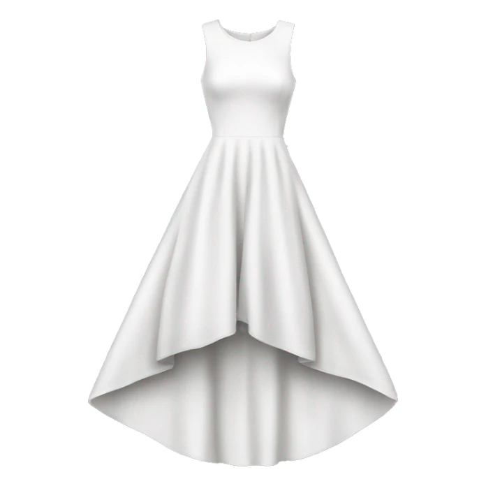 White high low dress with black words on the bottom of the dress  sticker