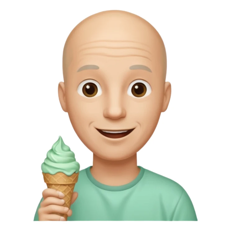 Smiling Bald man with gray eyes tonguing a mint ice cream cone sticker