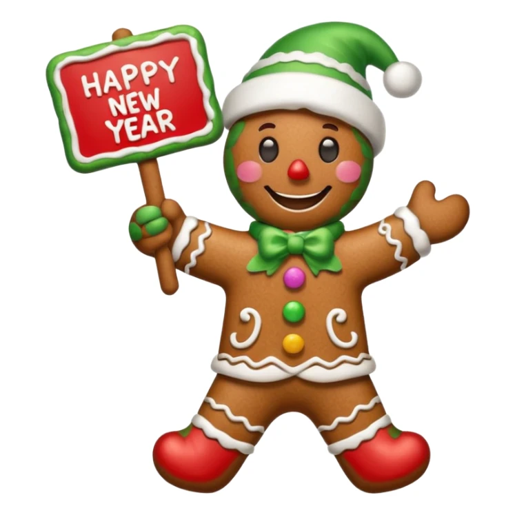 gingerbread man with a happy new year sign sticker