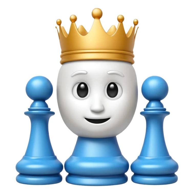 3D emoji style chess piece, cute glossy white king chess icon, soft rounded shapes, big expressive cartoon eyes, smooth plastic texture, vibrant colors, studio lighting, centered composition, transparent background, high resolution, minimal, modern emoji design, soft shadow, ultra detailed, 4k sticker