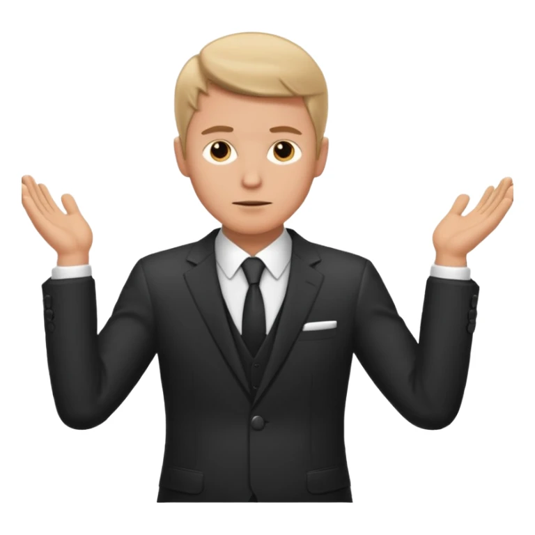 white man in formal suit spreads his arms, face thinking sticker