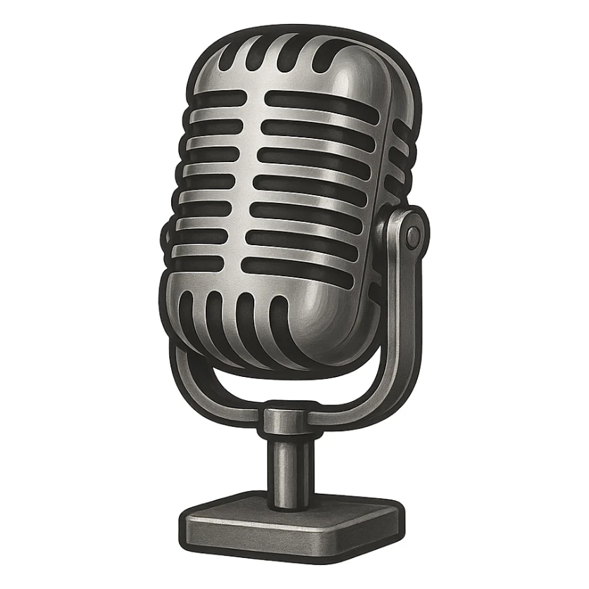 vintage style microphone icon, classic 1950s look, metallic details sticker