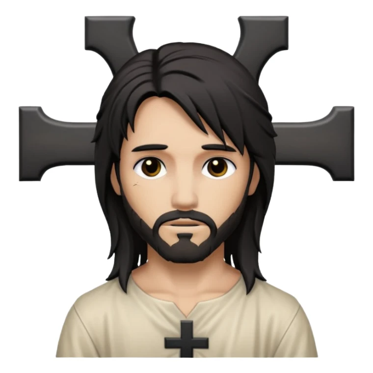jesus-body-on-the-cross, with black edgy  Emo hair sticker