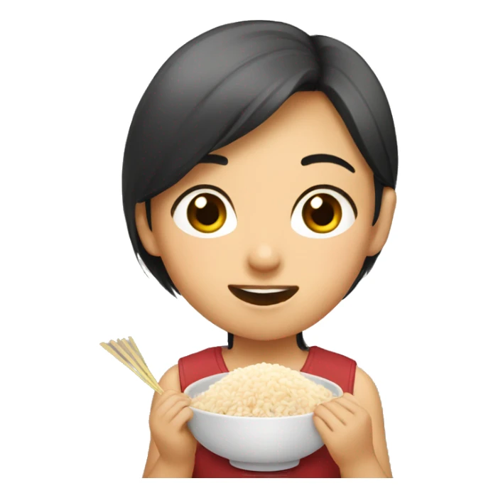 asian girl eating rice sticker