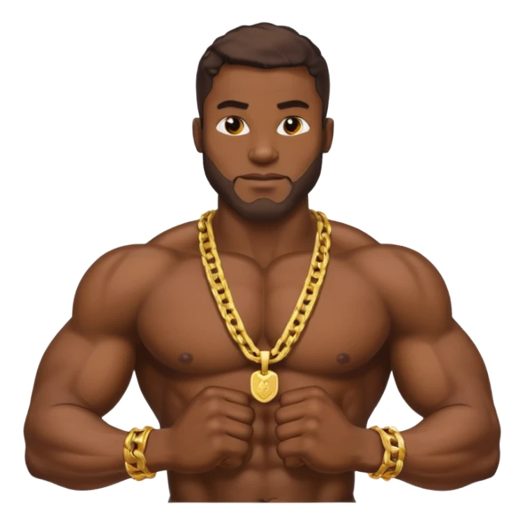 smug muscular shirtless nigerian flexing with gold chain sticker