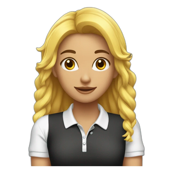 Chica pelo largo negro polo blanco sorpresa sticker