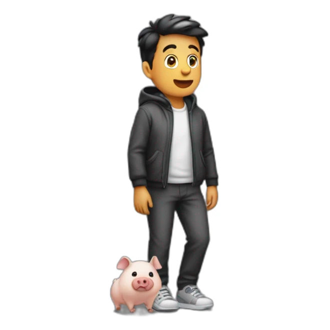 menino magro correndo com um porco preto sticker