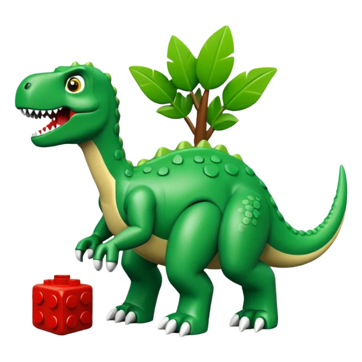 A green dinosaur playing with LEGO sticker