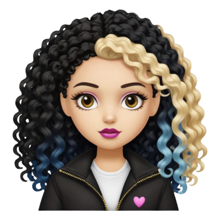 split dye leftside blonde rightside black curly hair, pretty bratz baddie sticker