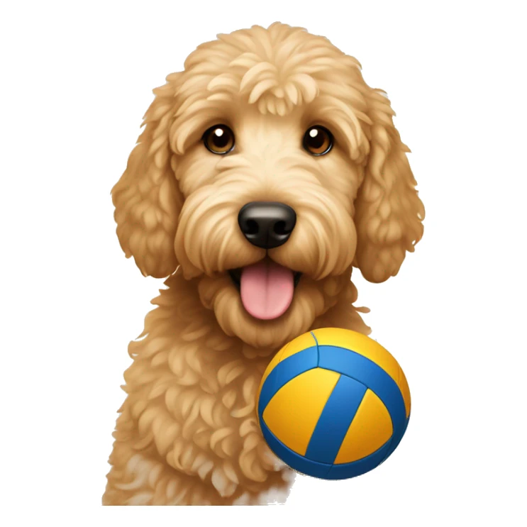 Golden doodle with a volleyball sticker