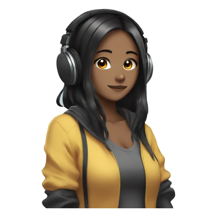anime girl with headphones and black hair sticker