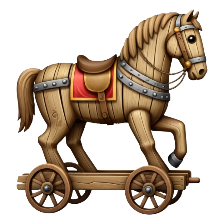 a huge trojan horse made from wood and on wheels sticker