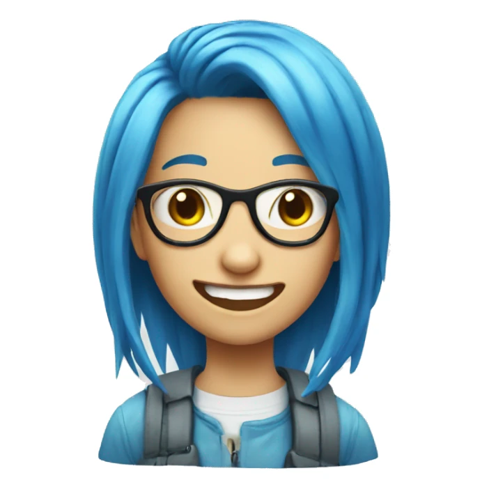 Blue hair girl with face of nerd emoji with teeth sticker