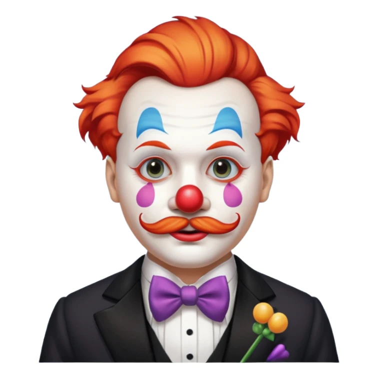 Elegant clown — tuxedo, mustache, white painted face sticker